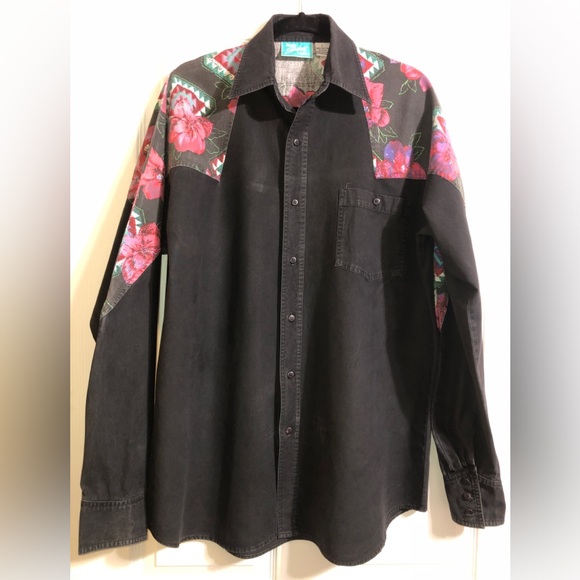 VTG Western Signatures Eds West faded black floral button down shirt szLARGE - Picture 1 of 6